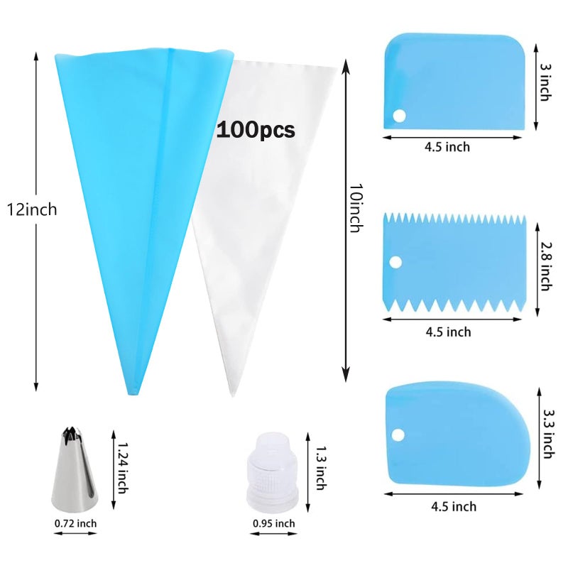 TUICARE Piping Bags Pastry Bag 100PCS 2 Couplers,14 Frosting Tips 3 Cake Scraper 1 Tie, Cupcake Cake Decorating Bags Disposable Cake Icing Decorating Piping Bags Set For Cake Decorating Reusable For Cookies - Image 4